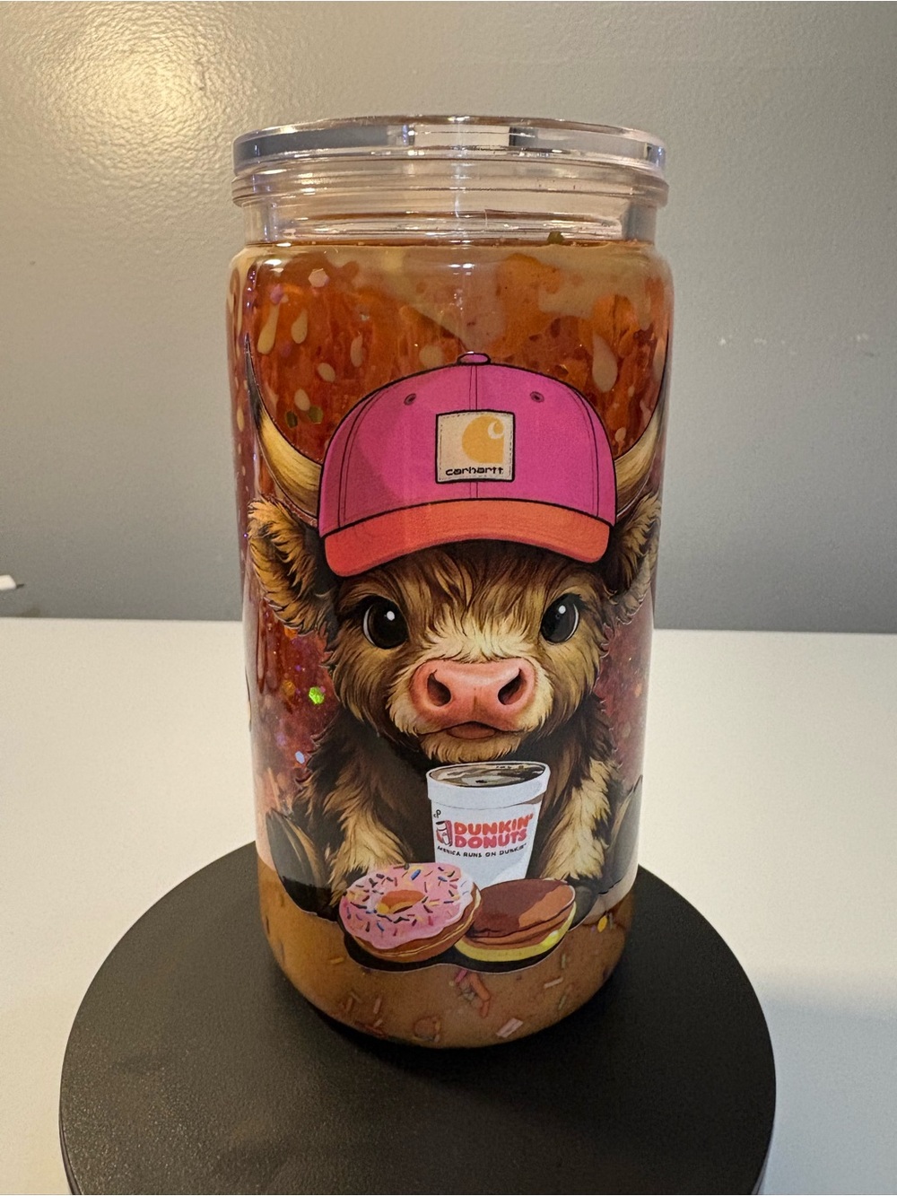 Dunkin Donuts Hand Crafted Pink & Brown Highland Calf Tumbler